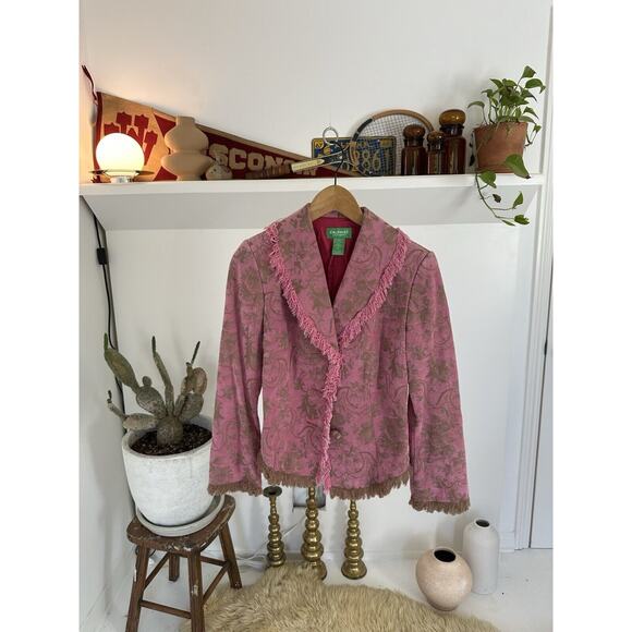 Y2K Casual Pink Fringe Blazer Jacket Size 6 - Picture 1 of 4